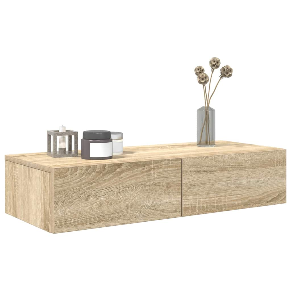 Wandregal mit Schubladen Sonoma-Eiche 80x33x17 cm Holzwerkstoff