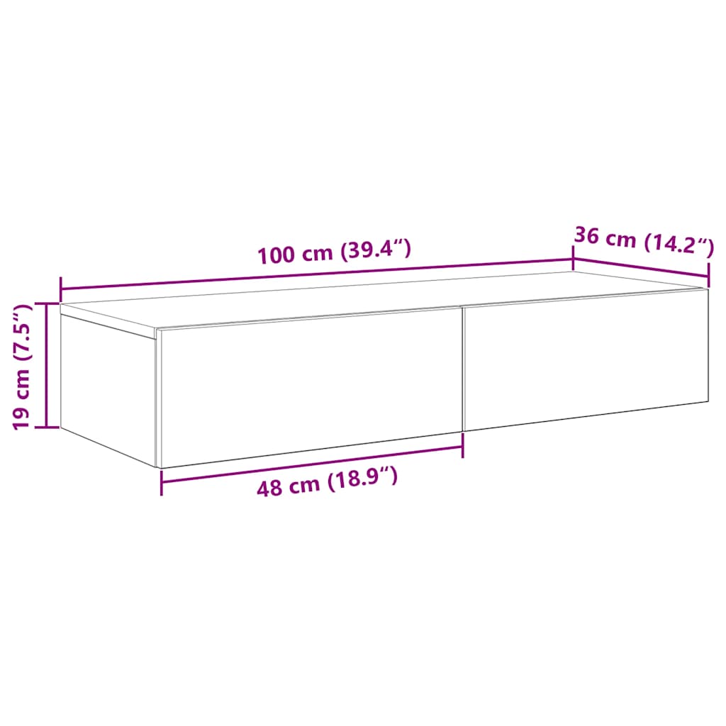 Wandregal mit Schubladen Weiß 100x36x19 cm Holzwerkstoff