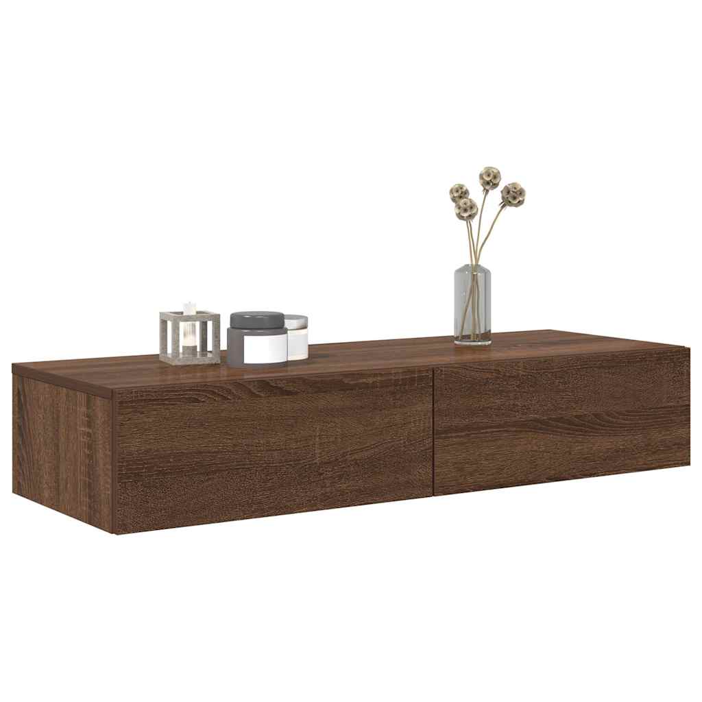 Wandregal mit Schubladen Braun Eiche 100x36x19 cm Holzwerkstoff