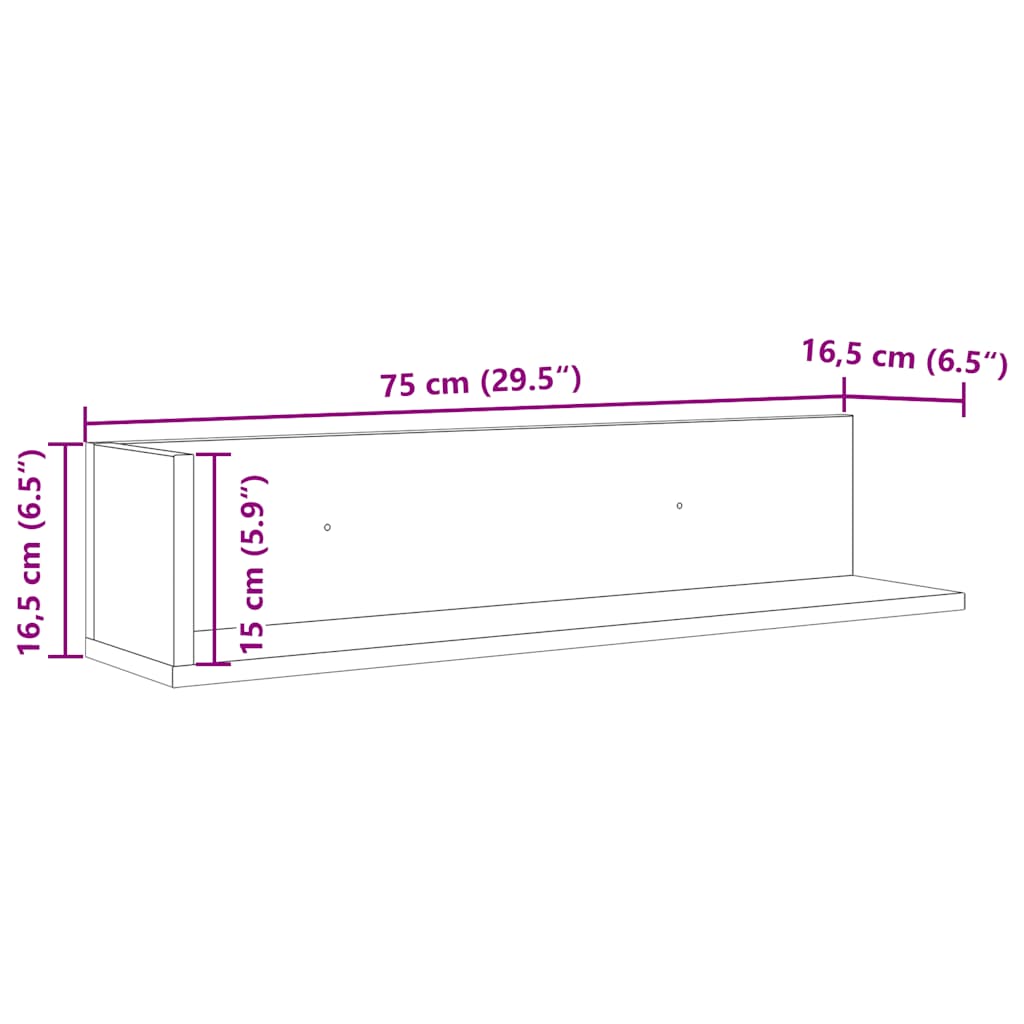 Wandregale 2 Stk. Schwarz 75x16,5x16,5 cm Holzwerkstoff