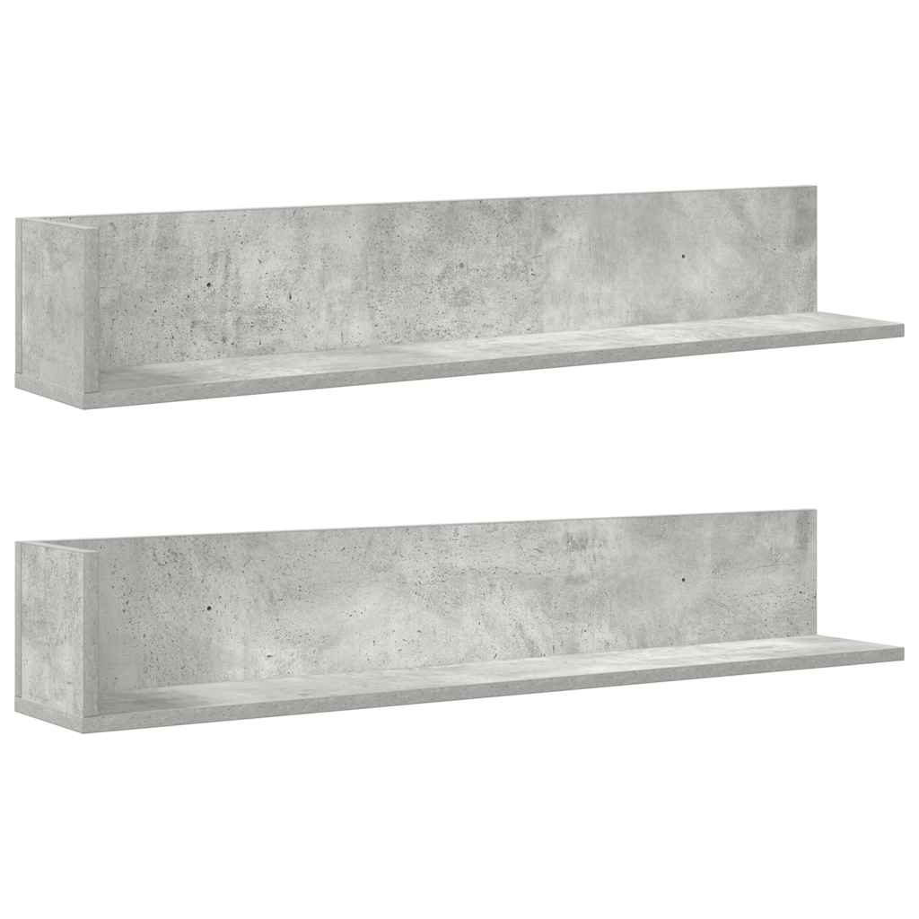 Wandregale 2 Stk. Betongrau 100x16,5x16,5 cm Holzwerkstoff