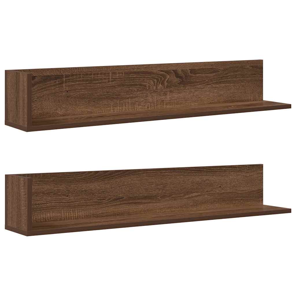 Wandregale 2 Stk. Braun Eiche 100x16,5x16,5 cm Holzwerkstoff