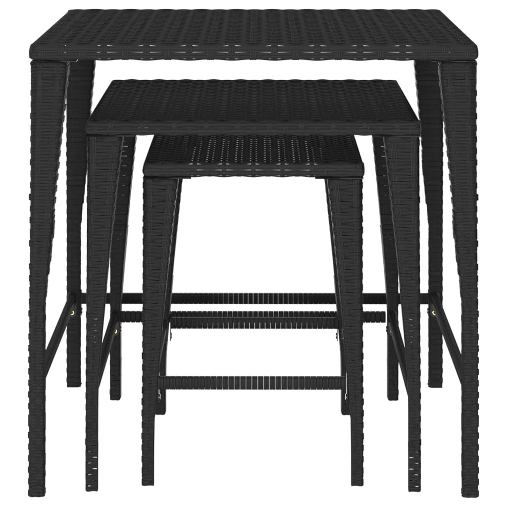 Garten-Satztische 3 Stk. Schwarz Poly Rattan