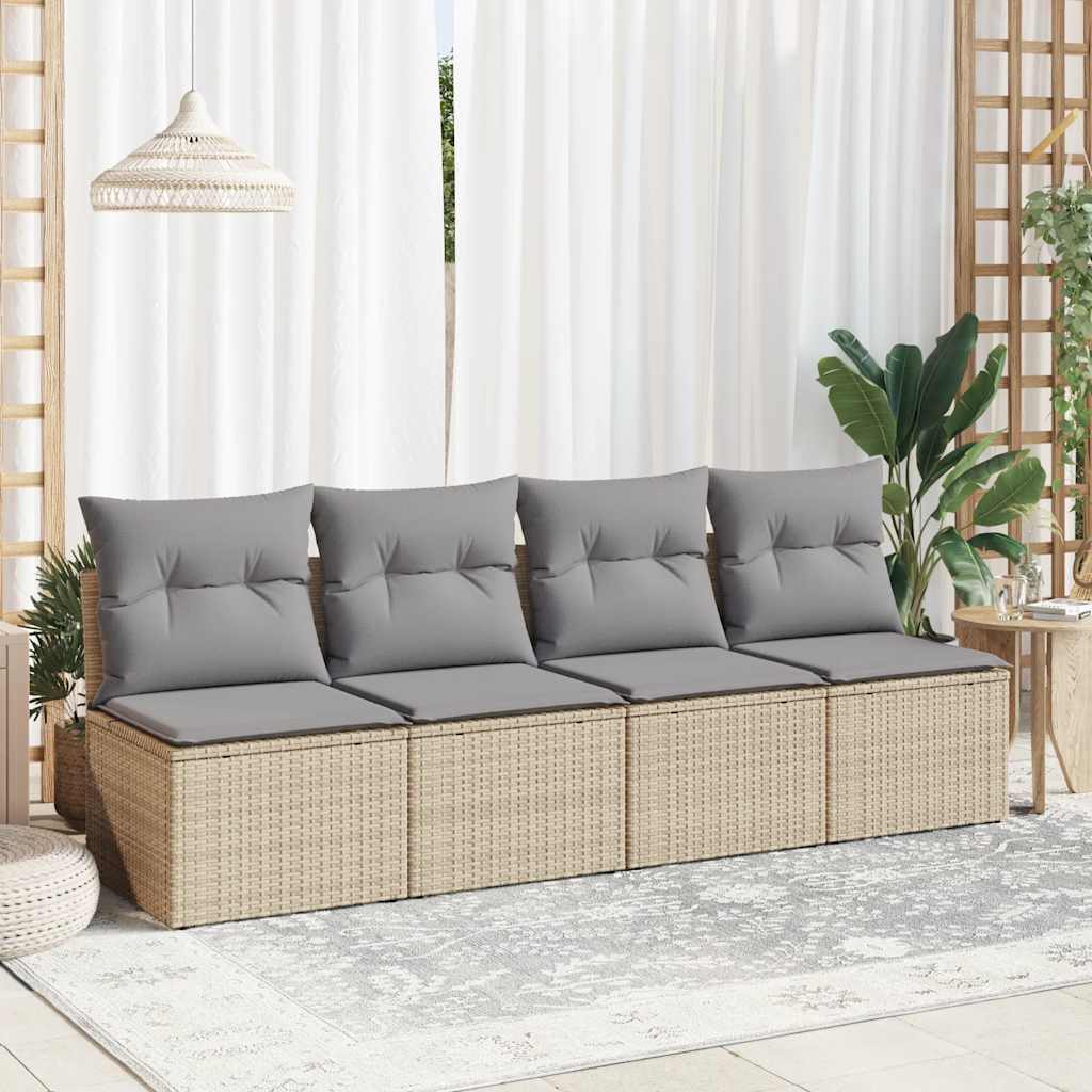4-tlg. Garten-Sofagarnitur mit Kissen Beige Poly Rattan Akazie