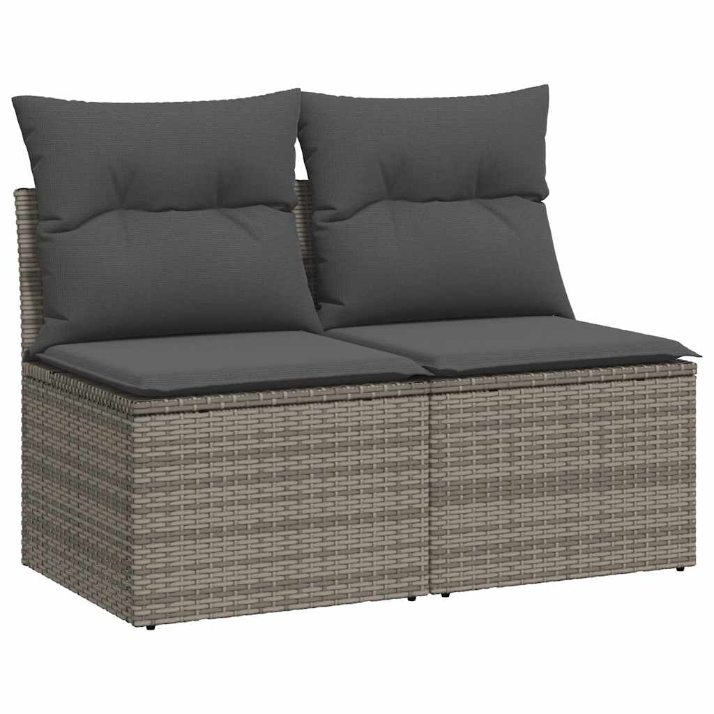 4-tlg. Garten-Sofagarnitur mit Kissen Grau Poly Rattan Akazie