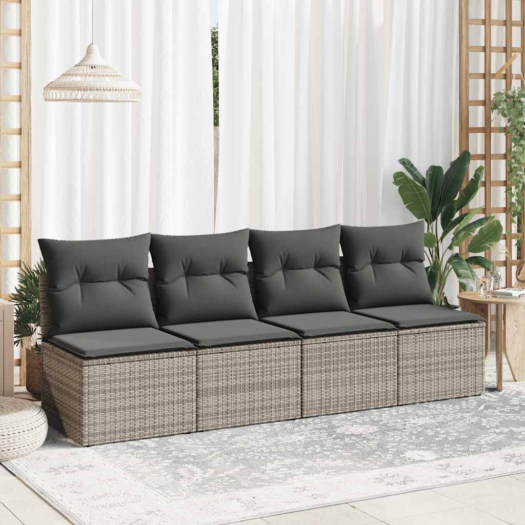 4-tlg. Garten-Sofagarnitur mit Kissen Grau Poly Rattan Akazie