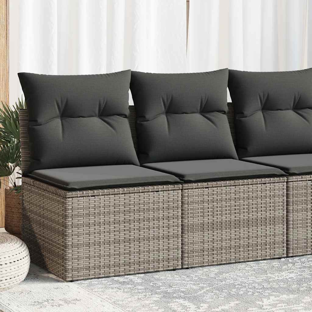 4-tlg. Garten-Sofagarnitur mit Kissen Grau Poly Rattan Akazie