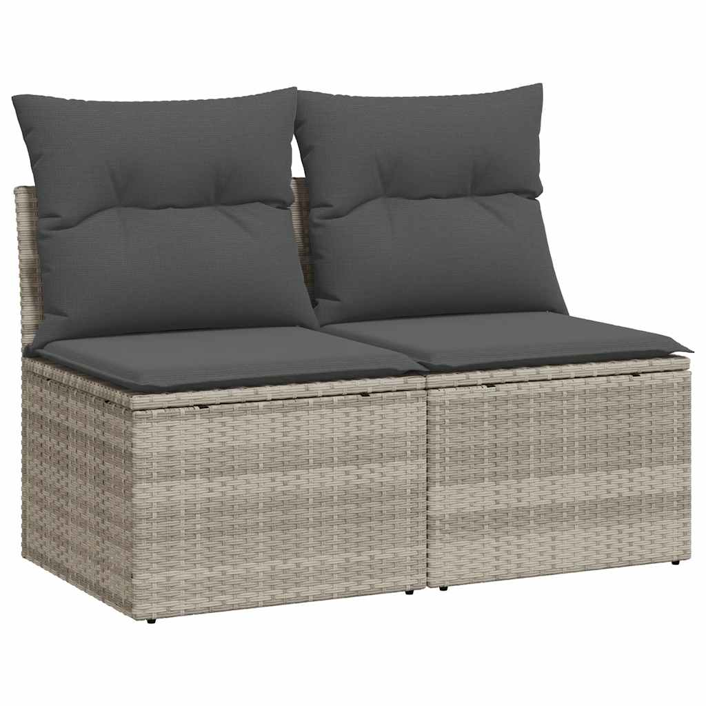 4-tlg. Garten-Sofagarnitur mit Kissen Hellgrau Poly Rattan