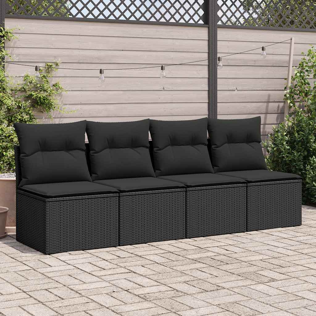 4-tlg. Garten-Sofagarnitur mit Kissen Schwarz Poly Rattan