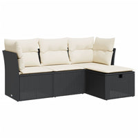 Thumbnail for 4-tlg. Garten-Sofagarnitur mit Kissen Schwarz Poly Rattan