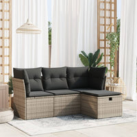Thumbnail for 4-tlg. Garten-Sofagarnitur mit Kissen Grau Poly Rattan