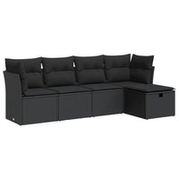 Thumbnail for 5-tlg. Garten-Sofagarnitur mit Kissen Schwarz Poly Rattan