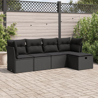 Thumbnail for 5-tlg. Garten-Sofagarnitur mit Kissen Schwarz Poly Rattan