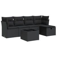 Thumbnail for 6-tlg. Garten-Sofagarnitur mit Kissen Schwarz Poly Rattan