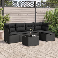 Thumbnail for 6-tlg. Garten-Sofagarnitur mit Kissen Schwarz Poly Rattan