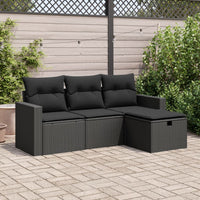 Thumbnail for 4-tlg. Garten-Sofagarnitur mit Kissen Schwarz Poly Rattan
