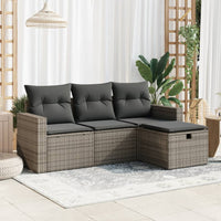 Thumbnail for 4-tlg. Garten-Sofagarnitur mit Kissen Grau Poly Rattan