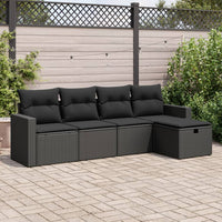 Thumbnail for 5-tlg. Garten-Sofagarnitur mit Kissen Schwarz Poly Rattan