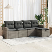 Thumbnail for 5-tlg. Garten-Sofagarnitur mit Kissen Grau Poly Rattan