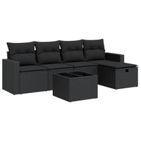 Thumbnail for 6-tlg. Garten-Sofagarnitur mit Kissen Schwarz Poly Rattan