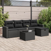 Thumbnail for 6-tlg. Garten-Sofagarnitur mit Kissen Schwarz Poly Rattan