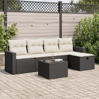 Thumbnail for 6-tlg. Garten-Sofagarnitur mit Kissen Schwarz Poly Rattan
