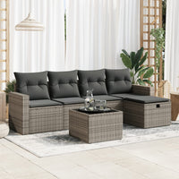 Thumbnail for 6-tlg. Garten-Sofagarnitur mit Kissen Grau Poly Rattan