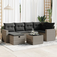 Thumbnail for 7-tlg. Garten-Sofagarnitur mit Kissen Grau Poly Rattan