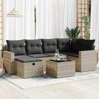 Thumbnail for 7-tlg. Garten-Sofagarnitur mit Kissen Hellgrau Poly Rattan