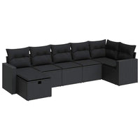 Thumbnail for 7-tlg. Garten-Sofagarnitur mit Kissen Schwarz Poly Rattan
