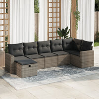Thumbnail for 7-tlg. Garten-Sofagarnitur mit Kissen Grau Poly Rattan