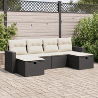 Thumbnail for 6-tlg. Garten-Sofagarnitur mit Kissen Schwarz Poly Rattan