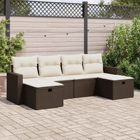 Thumbnail for 6-tlg. Garten-Sofagarnitur mit Kissen Braun Poly Rattan