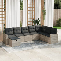 Thumbnail for 8-tlg. Garten-Sofagarnitur mit Kissen Hellgrau Poly Rattan
