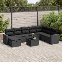Thumbnail for 9-tlg. Garten-Sofagarnitur mit Kissen Schwarz Poly Rattan