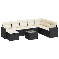 Thumbnail for 9-tlg. Garten-Sofagarnitur mit Kissen Schwarz Poly Rattan