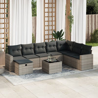 Thumbnail for 9-tlg. Garten-Sofagarnitur mit Kissen Grau Poly Rattan