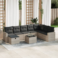 Thumbnail for 9-tlg. Garten-Sofagarnitur mit Kissen Hellgrau Poly Rattan
