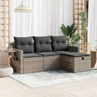 Thumbnail for 4-tlg. Garten-Sofagarnitur mit Kissen Grau Poly Rattan