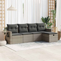 Thumbnail for 5-tlg. Garten-Sofagarnitur mit Kissen Grau Poly Rattan