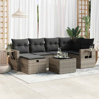 Thumbnail for 7-tlg. Garten-Sofagarnitur mit Kissen Grau Poly Rattan
