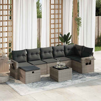 Thumbnail for 8-tlg. Garten-Sofagarnitur mit Kissen Grau Poly Rattan