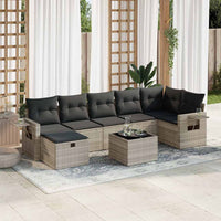 Thumbnail for 8-tlg. Garten-Sofagarnitur mit Kissen Hellgrau Poly Rattan