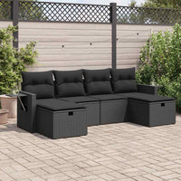 Thumbnail for 6-tlg. Garten-Sofagarnitur mit Kissen Schwarz Poly Rattan