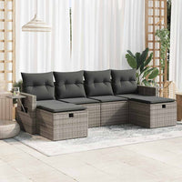 Thumbnail for 6-tlg. Garten-Sofagarnitur mit Kissen Grau Poly Rattan
