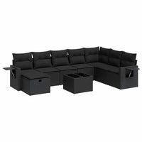 Thumbnail for 9-tlg. Garten-Sofagarnitur mit Kissen Schwarz Poly Rattan