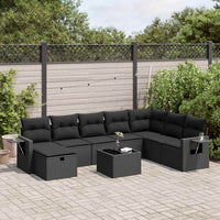 Thumbnail for 9-tlg. Garten-Sofagarnitur mit Kissen Schwarz Poly Rattan
