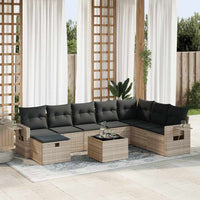 Thumbnail for 9-tlg. Garten-Sofagarnitur mit Kissen Hellgrau Poly Rattan