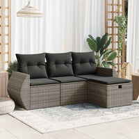Thumbnail for 4-tlg. Garten-Sofagarnitur mit Kissen Grau Poly Rattan