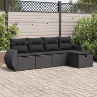 Thumbnail for 5-tlg. Garten-Sofagarnitur mit Kissen Schwarz Poly Rattan